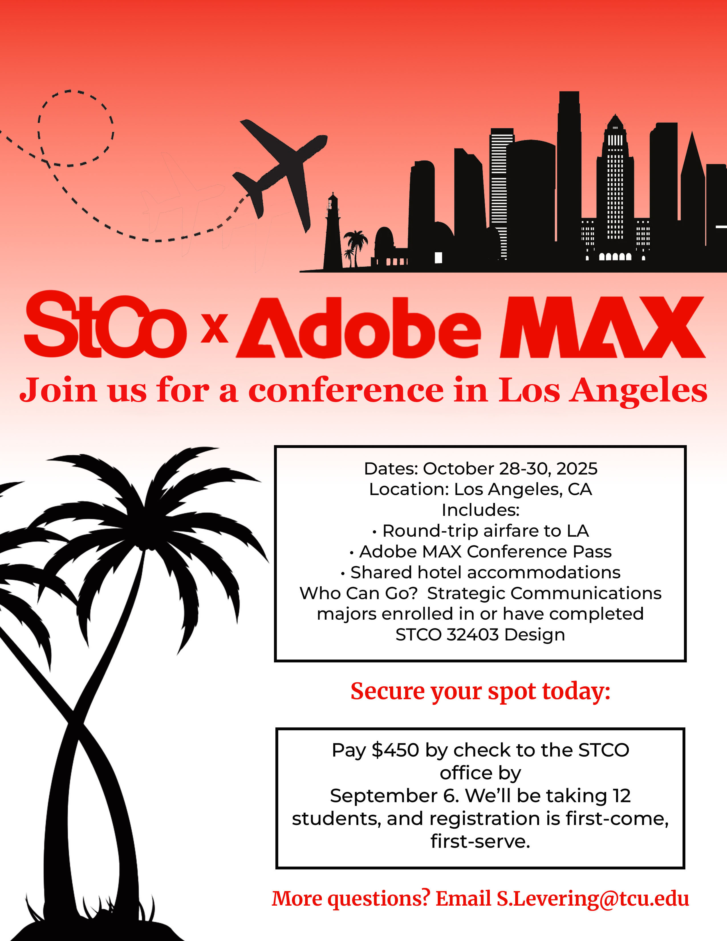 Flyer promoting STCO x Adobe MAX conference attendance opportunity